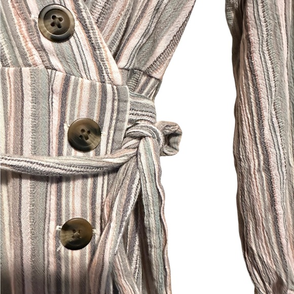 American Eagle Outfitters Striped Wrap Midi Dress in Neutral Stripes - Picture 6 of 7